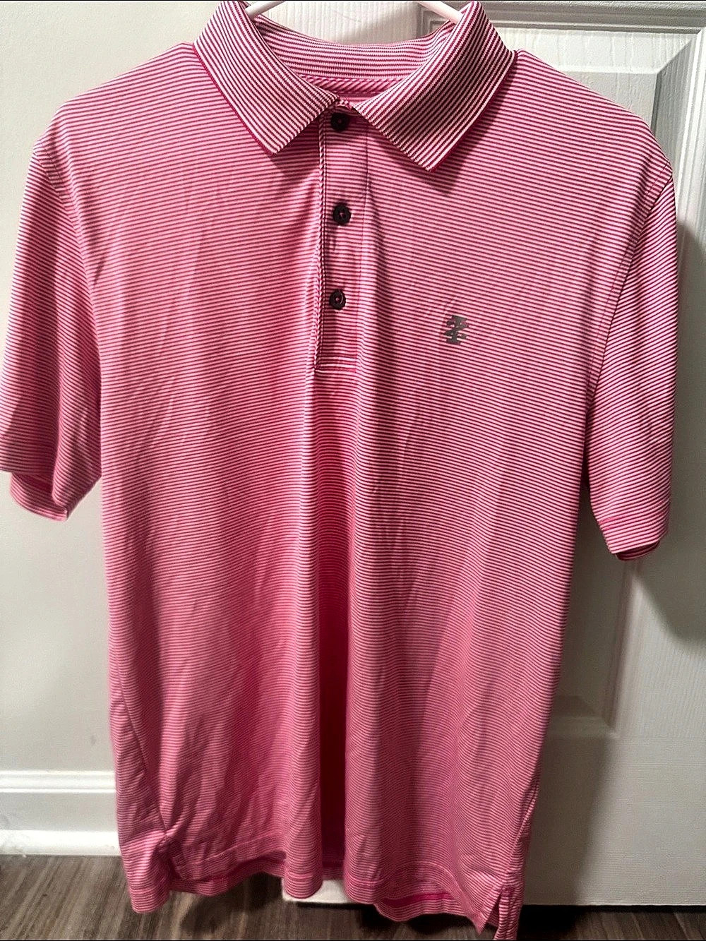 IZOD Advantage Performance Striped Polo Pink & White Size Medium